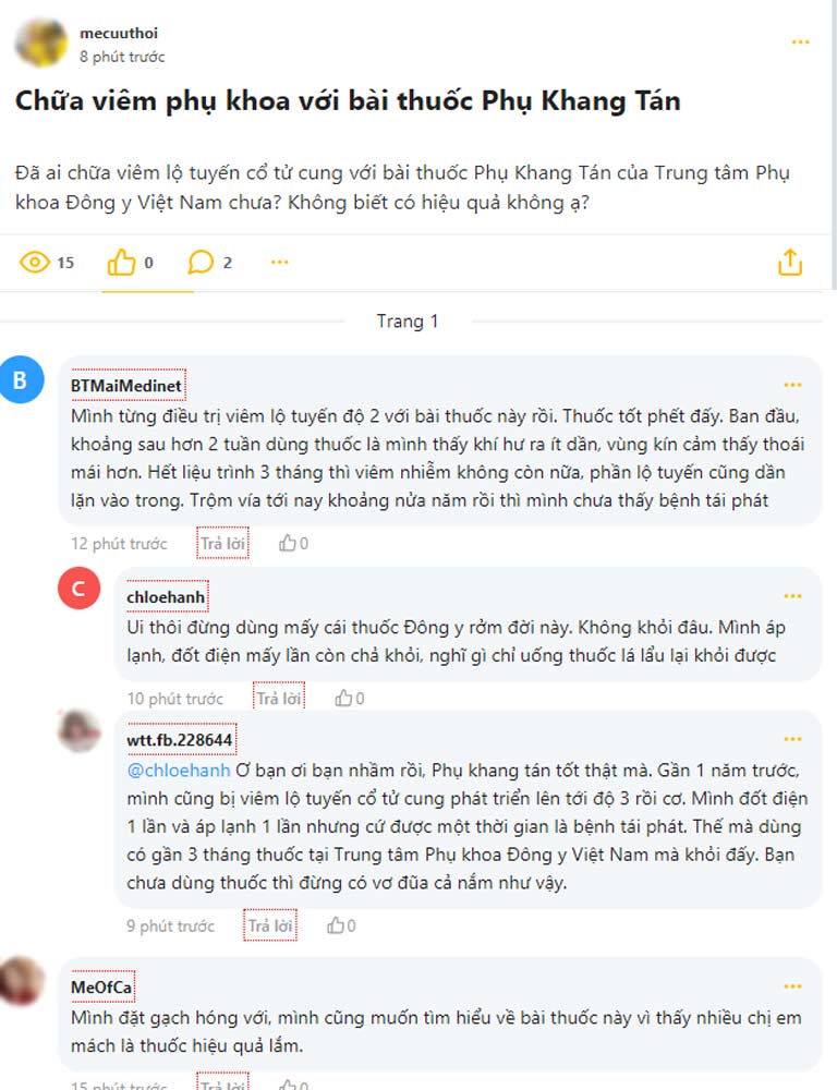 Chị em chia sẻ nhiều về Phụ Khang Tán chữa viêm lộ tuyến trên webtretho