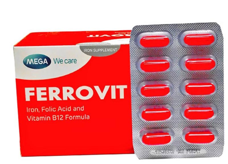 Ferrovit có chứa các thành phần như 162 mg sắt fumarat, 750 mcg axit folic và 7,5 mcg vitamin B12