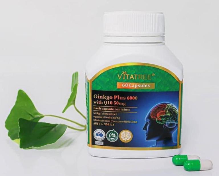 Viên uống bổ não Vitatree Ginkgo Plus 6000 with Q10 50mg có tác dụng tốt trong việc cải thiện lượng máu lên não