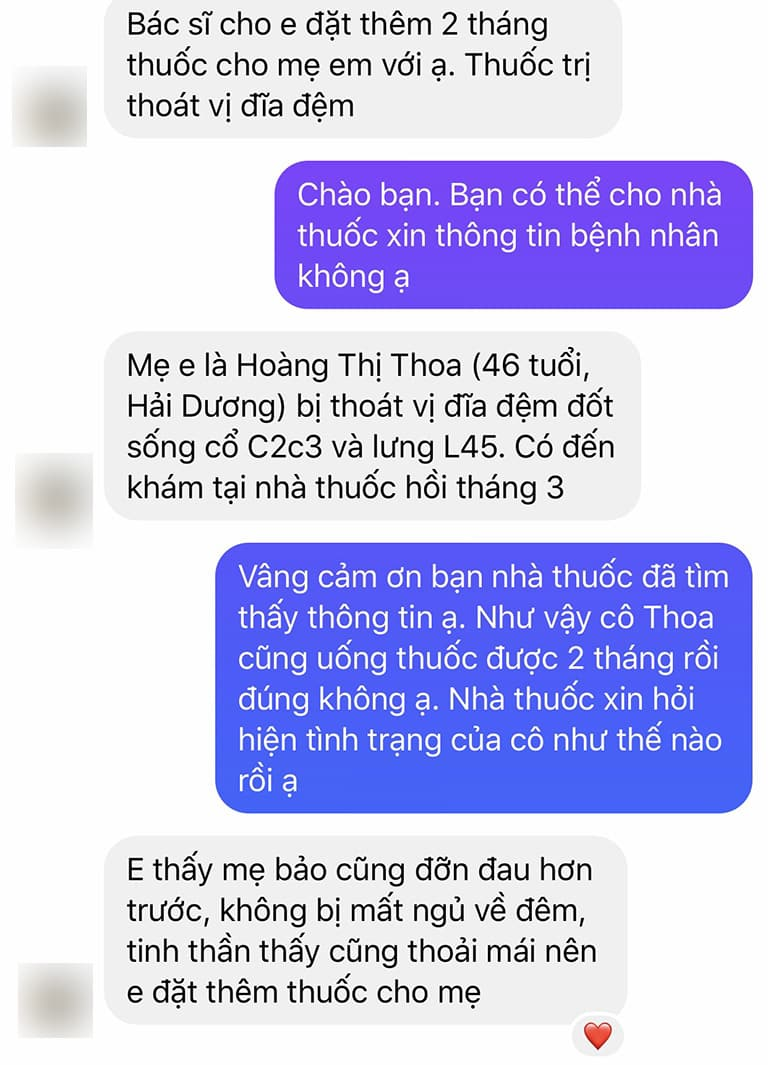 Khách hàng gửi tin nhắn về nhà thuốc Đỗ Minh Đường gửi lời cảm ơn 
